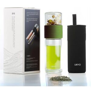 Ukiyo Sense Premium Double-Wall
Glass Tea & Fruit Infuser Bottle in green / NIB